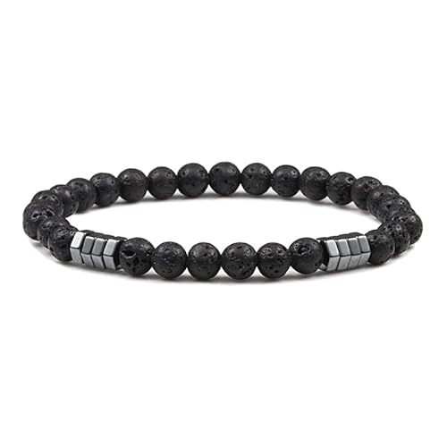 CWZZWS Herren Armbänder 6 mm schwarzer Lava -Steinsteinhandhand handgefertigtes Hämatitkreuz -Perlen -Armband & Armreifen Verstellbare Größe Frauen Handgelenk Handgelenk von CWZZWS