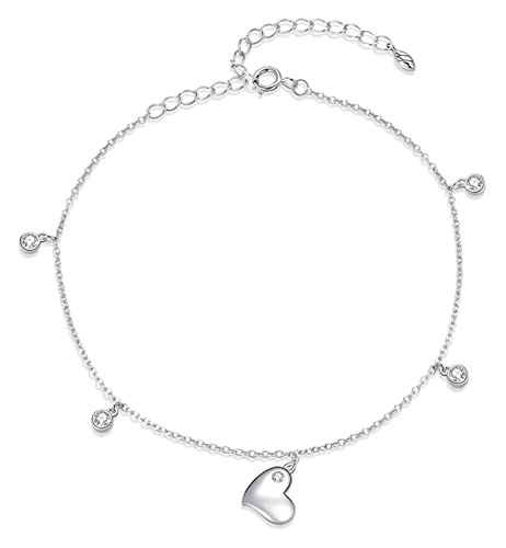 CWZZWS Knöchelarmbänder romantische Sterling Silber Liebe Herz Verstellbare Fußkettchenbeinkette für Frauen eleganter Fußschmuck Fußkettchen CWZZWS Knöchelarmbänder romantische Sterling Silber Liebe Herz Verstellbare Fußkettchenbeinkette für Frauen eleganter Fußschmuck Fußkettchen von CWZZWS