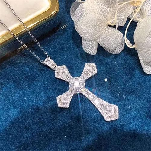 CWZZWS Langer Diamondcross Anhänger Hochzeitsanhänger Halskette für Frauen Männer Edelstein Schmuckgeschenke Uhrengurt von CWZZWS