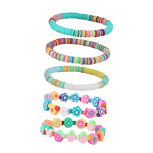 CWZZWS Mädchen Accessoires 5pcs Obstblumenarmband Set für Teen Summer Schmuck stapelbare Tonkügelchen Armbänder für Strand Halskette von CWZZWS