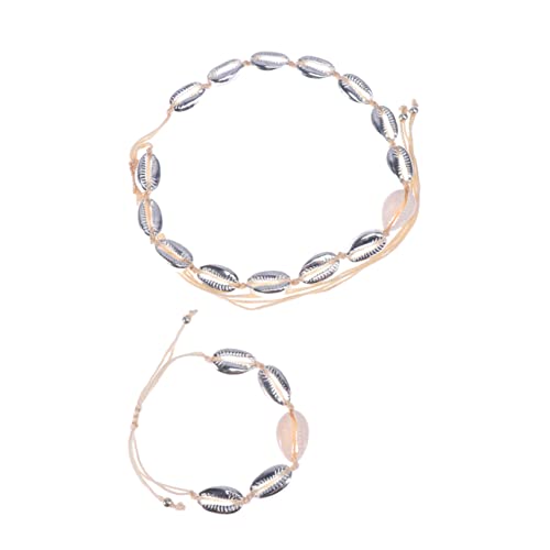 CWZZWS Mädchen juwelry 2pcs Verstellbares Muschel -Hals -Hals -Armband Set Silber Legierungsstrand Schmuck Frauen für Geburtstage Hochzeit von CWZZWS