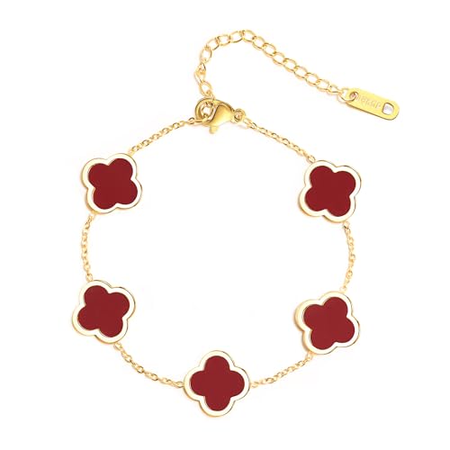 CWZZWS Mädchen juwely einzigartiges vier Blattarmband für Frauen weiß schwarzgrün rote glückliche Link -Klee -Bänder, plattierter Schmuck Weihnachtsfest Valentinstag Geschenke Accessoires von CWZZWS