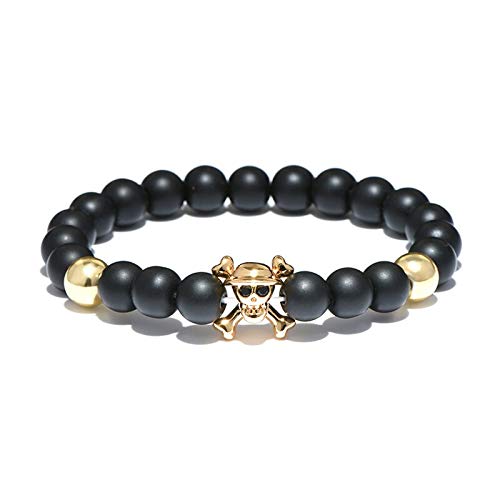 CWZZWS Mädchenschmuck Anime Strang Perlen Armband Cool Schädel Naturalstein Perlen Armbänder & Armreifen für Männer Frauen Handschmuck Bilklik (Gold) Accessoires von CWZZWS