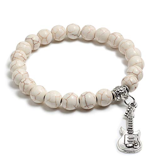 CWZZWS Mode natürliche Geige Anhänger 8mm Perlenarmband Lava türkis türkismänner Gebet Perlen Armband Schmuck Männer Frauen18cm gelbe Linie Kiefer Kiefer von CWZZWS