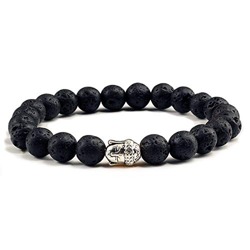 CWZZWS Natursteinkopf Armband Schwarz Lavastein Gebet Frauen Vintage heilende Perlenstrang Armbänder Männer Schmuck kleine Buddha Kopf von CWZZWS