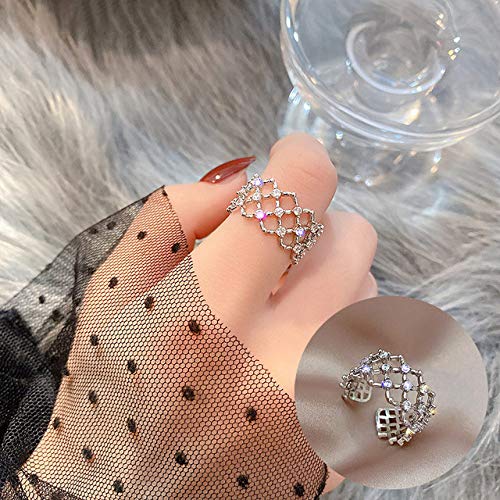 CWZZWS Offene Ringe für Frauen, Vintage einstellbare elegante Zirkon -Mesh Hollow Design Silberringe Romantische Schmuck Geschenk für Mädchen Frauen Paar Verlobungshochzeit von CWZZWS