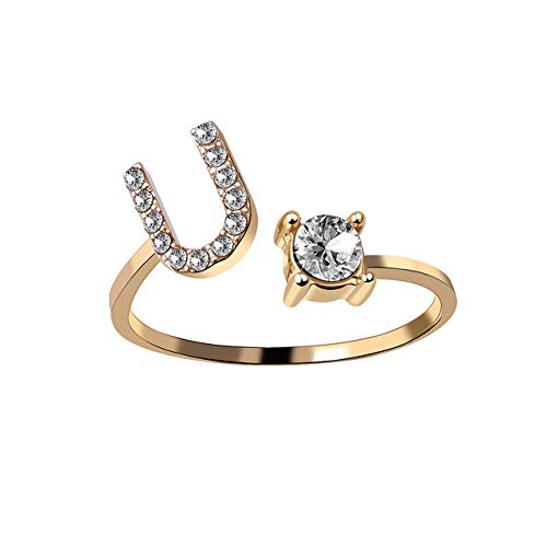 CWZZWS Offene Ringe für Frauen, Vintage einstellbare elegante kubische Zirkonia -Initialen u goldene Ringe Romantische Schmuckgeschenk für Mädchen Frauen Paar Verlobungshochzeit von CWZZWS