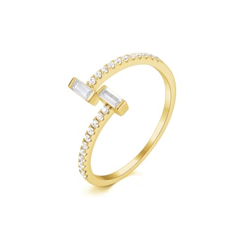 CWZZWS Rechteck Versprechen Stapel 925 Sterling Silber Ring für Frauen Mädchen einstellbar erweiterbares Kristall Statement Open Wrap Finger Ringe Komfort Mode Hochzeits Geburtstag Urlaub Schmuck von CWZZWS