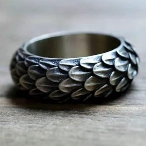 CWZZWS Silberringe Klassischer Stil Ancient Silver Color Scale Men Metal Männlicher Ring für Party-Accessoires Größe 6-11 Silberringe für Frauen (Größe: 11) von CWZZWS