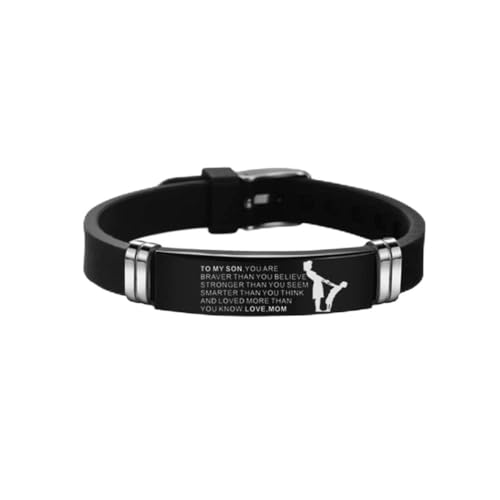 CWZZWS Silikon Männer Armband Einstellbare Länge Armreifen Armband Mut von Papa Mama bis zu meinem Sohn, du bist mutig als du glaubst von CWZZWS