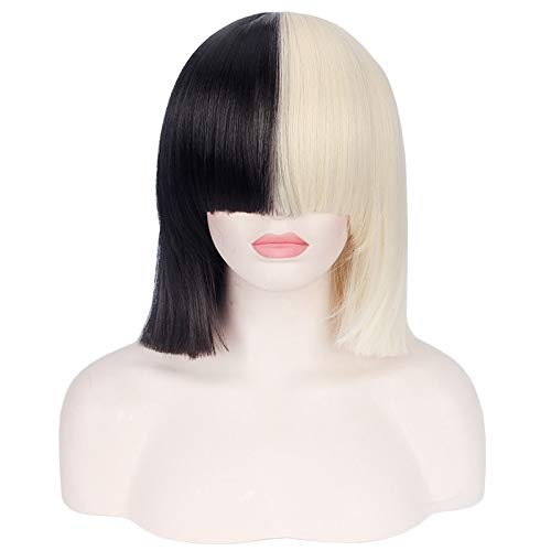 Cosplay -Perücke das handelt von SIA Frauen schwarze blonde kurze geradlinige cosplay cosplay kostüm hitzebeständige synthetische haare Frauen cosplay -Perücken von CWZZWS