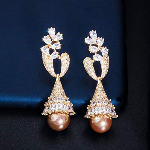 Elegante gelbgefüllte lange Perlenropfen Ohrringe für Frauen Kubikzirkonia Braut Hochzeit Schmuck Schmuck Elegante gelbgefüllte lange Perlenropfen Ohrringe für Frauen Kubikzirkonia Braut Hochzeit Schmuck Schmuck von CWZZWS