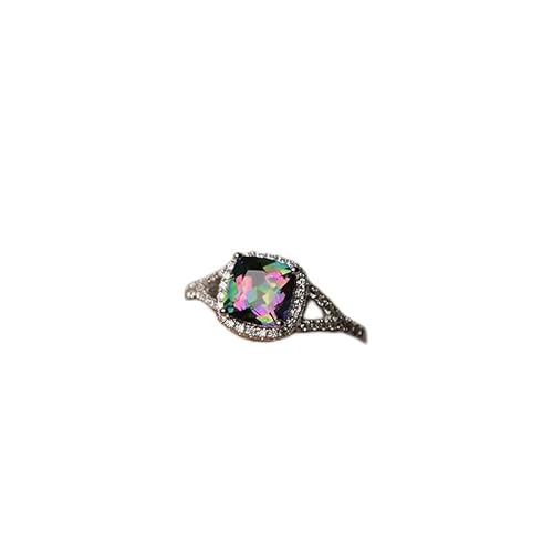 Ewigkeitsring für Frauen Mystic Topaz Hochzeit Engagement Infinite Band 8mm Prinzessin Cut Simste Mystic Regenbogen Edelstein 925 Sterling Silber Cubic Zirconia Promise Ring (8#), KK-R025-JY608 von CWZZWS