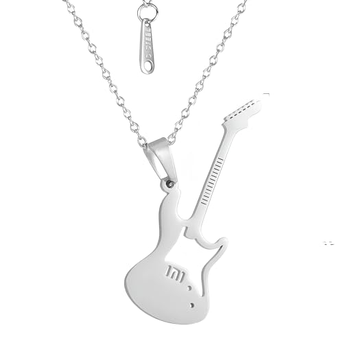 Girl Products 925 Sterling Silver Rock'n'Roll -Halskette für Frauen und Männer, Musiknotizinstrument Gitarrenheize Charms Neck -Kette, Stachel Choker, Punk -Choker, Gitarrenkette, Spike von CWZZWS