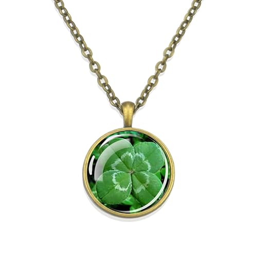 Girl Products 925 Sterling Silver St. Patricks Day Halsketten für Frauen und Männer, Vierblattklee Glas Dome Halskette St. Patrick Day Grüne Halskette, St. Patricks Day Perlen Bulk, grüne Perlen von CWZZWS