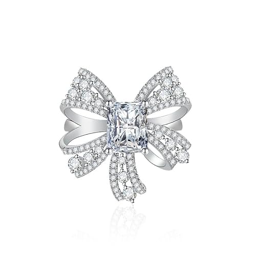 Luxusbandfliegen Unendlichkeitsringe für Frauen 925 Silber Kubikzirkonia Pave cz Versprechen Ringe für ihre Eheringen für immer Liebe Knoten Square Cut Simulate Edelstein offen verstellbare Ring von CWZZWS