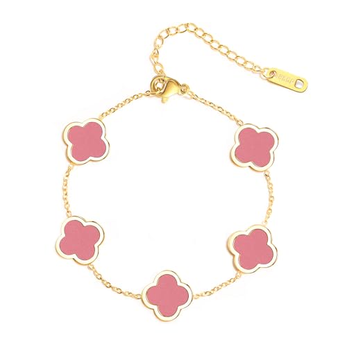 Mädchen juwely einzigartiges vier Blattarmband für Frauen Mädchen weiß schwarzgrün rote glückliche Link -Klee -Bänder, plattierter Schmuck Weihnachtsfest Valentinstag Geschenke (Pink), 6,49 Zoll von CWZZWS