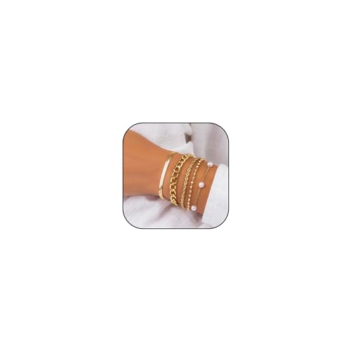 Mädchen von Mädchen Schmuck Set Chunky Paperclip Link Kette Armbänder Goldperlen zierlich Perlenarmband Schmuck Geschenk für Frauen Mädchen Accessoires von CWZZWS