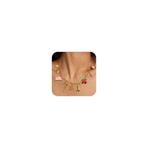 Mädchenprodukte Charme Halskette für Frauen, Sommer Beach anfängliche Charme Halskette Paperklamm -Kette Costal Cowgirl Cherry SeaShell Fliege Krawatte Charms Neclace Boho 14K Surfer Schmuck von CWZZWS
