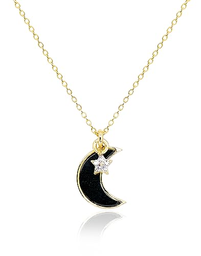 Mädchenprodukte zierliche Mutter der Perlenmond Halskette für Frauen schwarzer Onyx weißer Quarz Crescent Moon und Star Anhänger 14K Gold Plated Trendy Schmuckgeschenke für Teen Girls Geschenke von CWZZWS