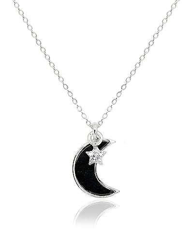 Mädchenprodukte zierliche Mutter der Perlenmond Halskette für Frauen schwarzer Onyx weißer Quarz Crescent Moon und Star Anhänger 14K Gold Plated Trendy Schmuckgeschenke für Teen Girls Geschenke von CWZZWS