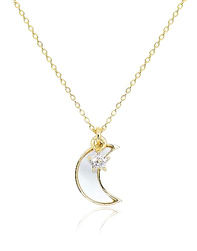 Mädchenprodukte zierliche Mutter der Perlenmond Halskette für Frauen schwarzer Onyx weißer Quarz Crescent Moon und Star Anhänger 14K Gold Plated Trendy Schmuckgeschenke für Teen Girls Geschenke von CWZZWS