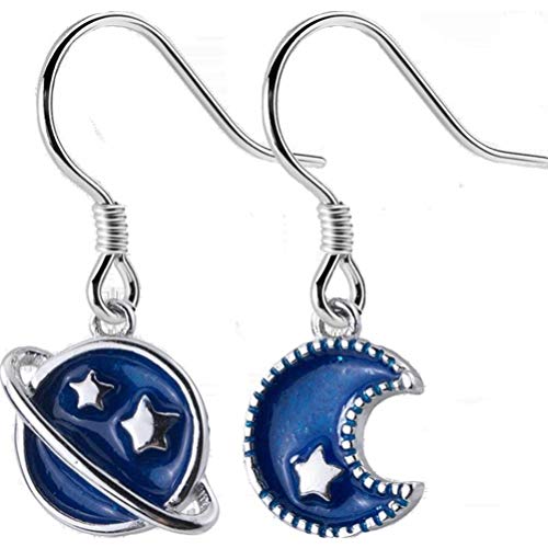 Ohrringe für Frauen, S925 Ohrringe Frauen koreanische Mode Blue Moon Planet Kurzohrringe Ohrring von CWZZWS