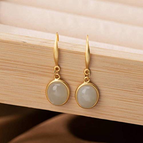 Ohrringe für Frauen, chinesische Ohrringe spackte Nephrite weißer Saphir Jade Persönlichkeit Einfaches ovales Temperament Weibliche Ohrringegreen von CWZZWS