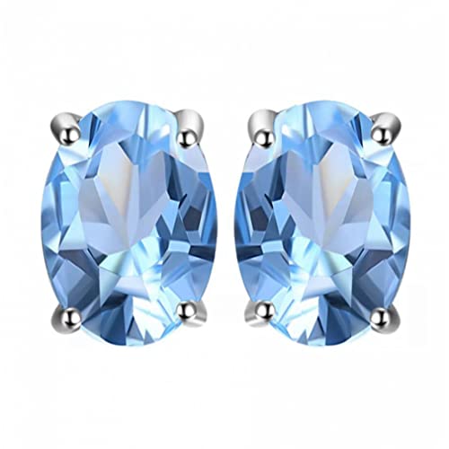 Oval echte natürliche blaue Topaz Ohrringe für Frauen Edelsteinschmuck von CWZZWS
