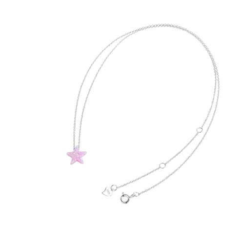 Schmuck Neue 2025 Ankunft Synthetischer Opal Star Anhänger Halskette Frauen Charme Pink Blue Stone 925 Sterling Silber Schmuck Long Link Chain Collar für Sie Accessoires Trendy Creative von CWZZWS