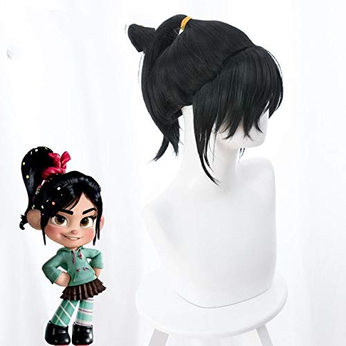 Schweck Cosplay Perücken Ralph bricht das Internet -Frauen Rollenspiel Vanellope Cosplay Persie Vanellope Schwarze Pferdeschwanz Haarkostüme One Size Vanellope von CWZZWS