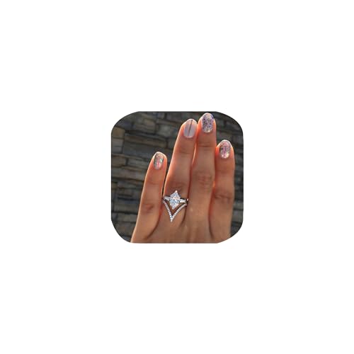 V-förmiger stapelbarer Ring-Set Moissanite Ehering-Ewigkeitsring 925 Sterling Silber Kubikzirkonia Simuliertes Diamantanniversary für Frauen Statement Aussage Ewigkeit Ringe (9#) von CWZZWS
