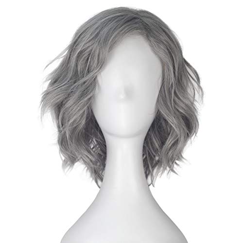 -Wig Anime Cosplay Old Lady Grey Perücke Silber graue Oma Perücke Frauen Kurzwellige Locken Halloween Cosplay Kostüm Perücke von CWZZWS