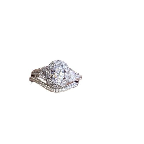 Zwei-in-Eins-stapelbare Kubikzirkonia-Brautringe Sets Oval Cut CZ Verlobungsringe Ehering für Frauen 1.5ct 925 Sterling Silber Simuliertes Diamantring (7#) von CWZZWS