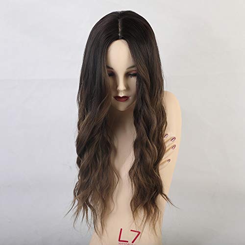 - lange lockige Perücken natürliche Perücken mit mittlerem Teil schwarzbraun mit Farbgradienten -synthetischen Perücken für Frauen Cosplay -Perücken hitzebeständige Faserperücken von CWZZWS