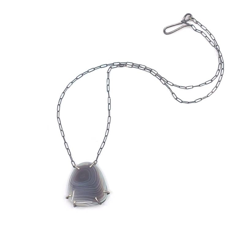 Einzigartig Grau Achat Prong Set Anhänger Halskette. Feine Silber Einstellung. Modernen. Handgefertigt von CWeissmanDesigns