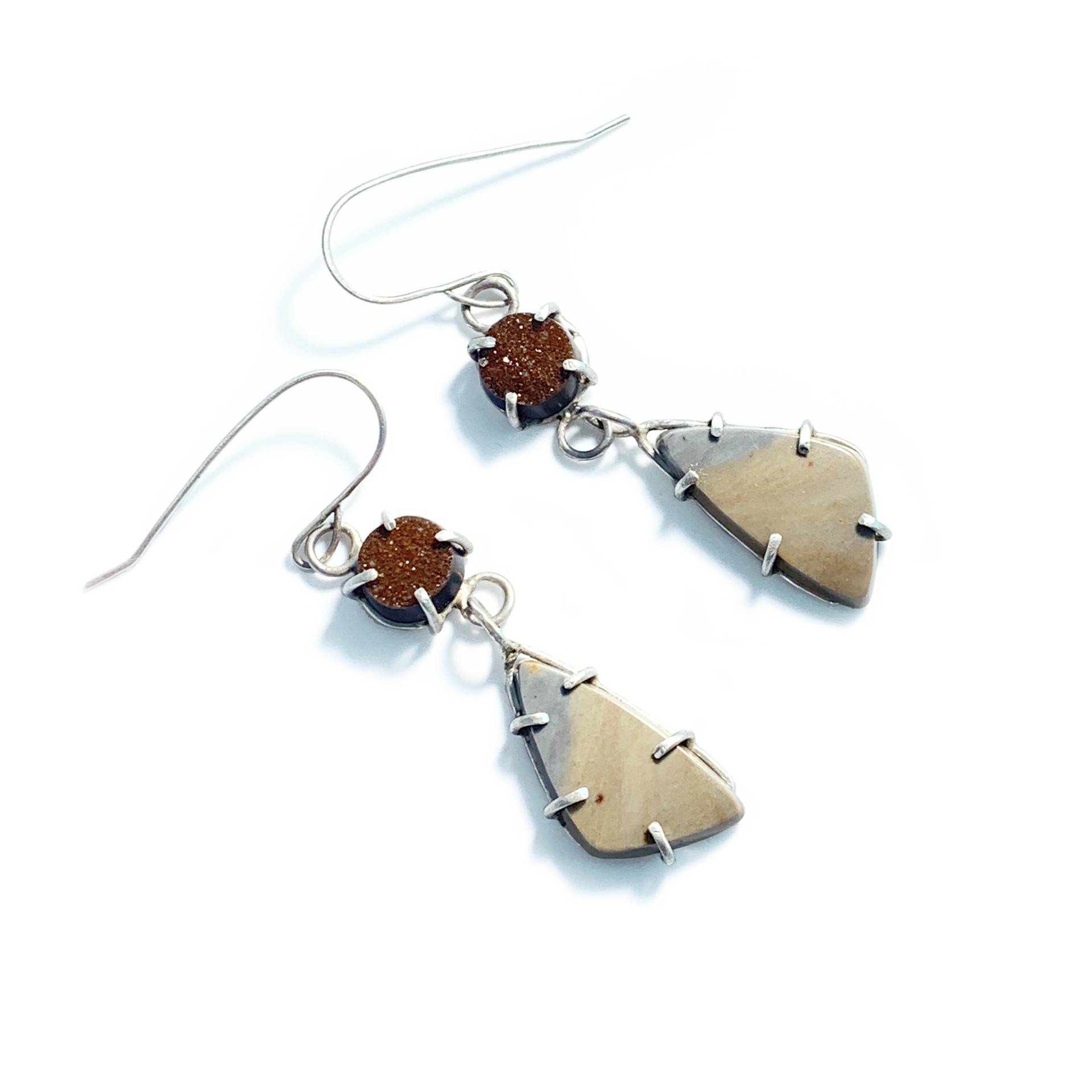 Einzigartige Funkelnde Ohrringe. Druzy Und Royal Savannah Jaspis Cabochon Sterling Silber, Alles Handgemacht von CWeissmanDesigns