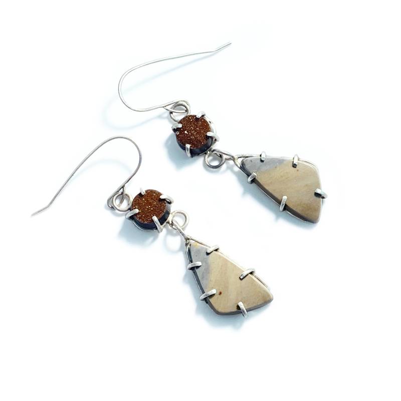 Einzigartige Funkelnde Ohrringe. Druzy Und Royal Savannah Jaspis Cabochon Sterling Silber, Alles Handgemacht Einzigartige Funkelnde Ohrringe. Druzy Und Royal Savannah Jaspis Cabochon Sterling Silber, Alles Handgemacht von CWeissmanDesigns