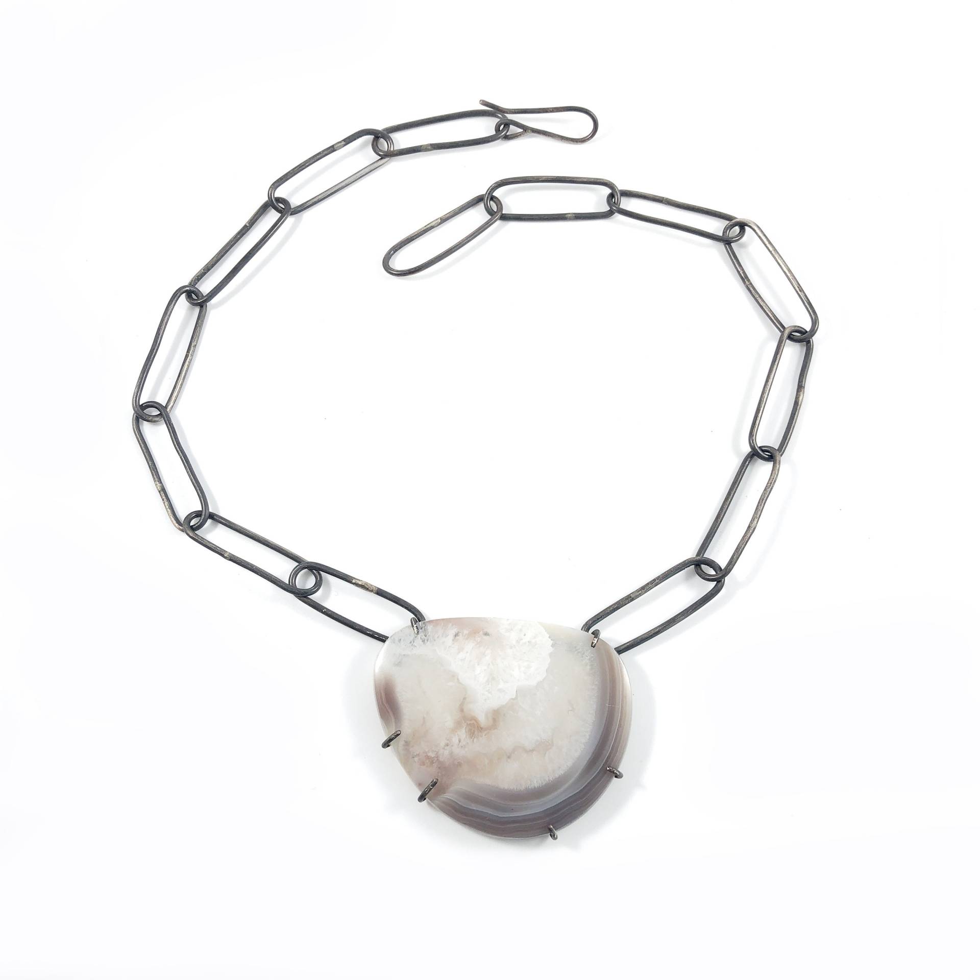 Unikat Achat Anhänger Mit Handgemachter Paperclip Kette Aus Sterling Silber von CWeissmanDesigns