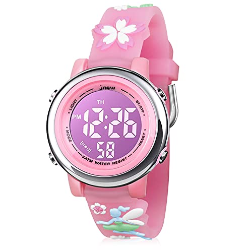 CXG Kinderuhr Digital 3D Süß Cartoon wasserdichte Silikon Armbanduhr mit Mädchen Junge Sport Kinderuhr mit Wecker/Datum/Stoppuhr/LED-Licht, Elektronische Kids Kinder Uhr (Blume Fee Rosa) von CXG
