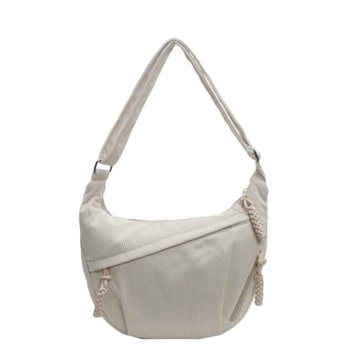 CXINLky Crossbody Tasche Damen, 2024 Cord Schultertaschen mit Große Kapazität, Y2K Halbmond Umhängetasche, Umhängetasche mit Verstellbarer Schultergurt -Weiß von CXINLky