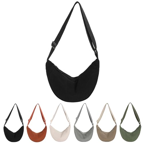 CXINLky Halbmond Tasche Damen, Hobo Half Moon Cord Tasche Großer Kapazität Cord Umhängetasche Crossbody Schultertasche Tragbare Halfmoon Bag Tasche Dumpling Umhängetasche von CXINLky