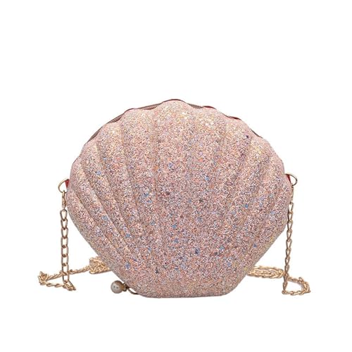 CXINLky Muscheltasche, Tasche Pailletten, Muschel Tasche Damen, Tasche Glitzer Schöne Shell Perle Crossbody Schulter Glänzend Abendtasche, Perle Shell Handtasche, Glitzer Tasche-A-Rosa von CXINLky