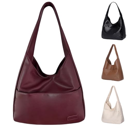 CXINLky Umhängetasche Damen, PU Leder klein Tragetasche Schultertasche Weiches Hobo Handtaschen Uni Tasche Handtasche Shoulder Bag for Women (Tasche B-Weinrot) von CXINLky