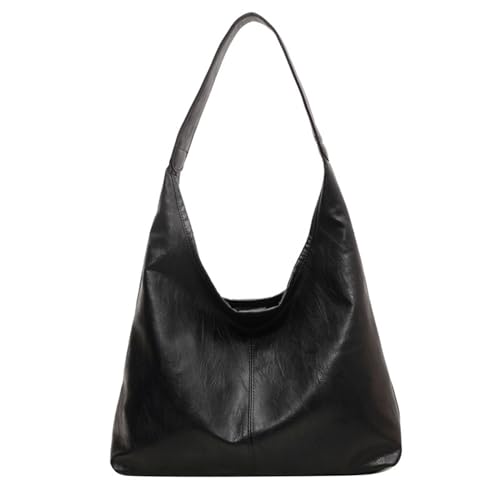 CXINLky Umhängetasche Damen, PU Leder klein Tragetasche Schultertasche Weiches Hobo Handtaschen Uni Tasche Handtasche Shoulder Bag for Women-Schwarz von CXINLky