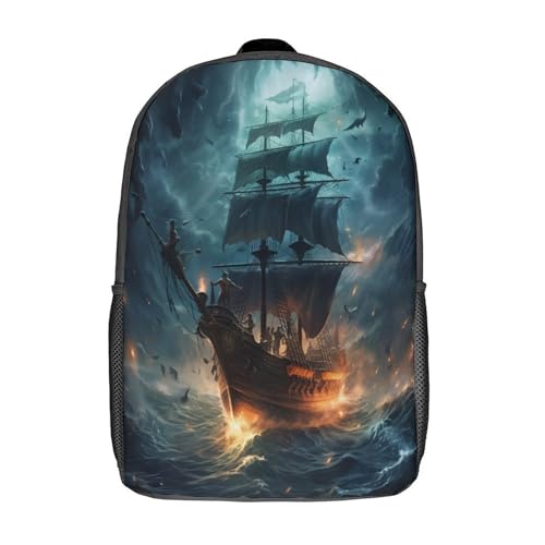 CXKSOEACN Pirate Ship Schulrucksack Mädchen Schulranzen Jungen Schultasche Mit Ergonomischem Design Rucksack Campus Backpack Teenager Modisch Rucksäcke 17inch von CXKSOEACN