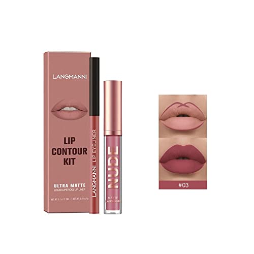 Lip Gloss Lip Liner Combo Set, flüssiger Lippenstift, matter Lippenstift, Antihaft-Lippenglanz, professioneller Lippenstift (03#) von CXLEYII