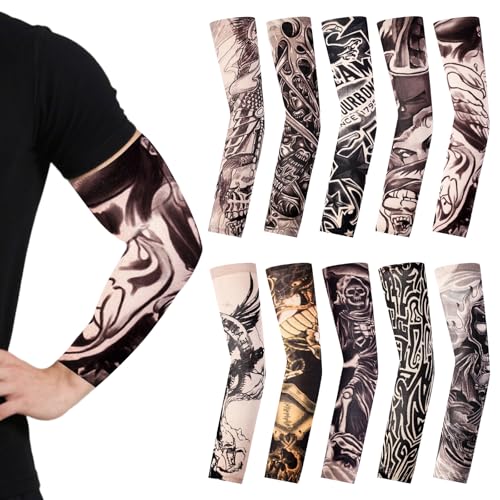 CXNXFD 10 Stück Tattoo Ärmel Set,Temporäre Tattoo Sleeves Tattoo Armstrumpf Männer FrauenTemporäre Tätowierung Tattoo Strumpf Arm für Karneval Fasching Party von CXNXFD