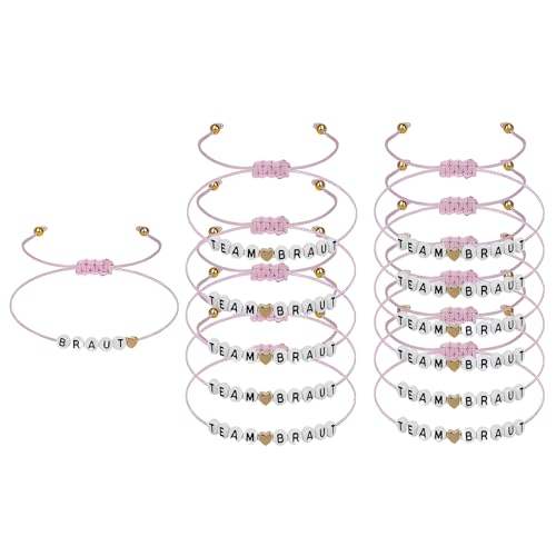 CXNXFD 12 Stück JGA Armbänder Frauen,Team Bride Armbänder,Team Braut,JGA Accessoires Frauen für die Braut Brautjungfer Weiß-Rosa mit Herz, Perlenarmband Set von CXNXFD