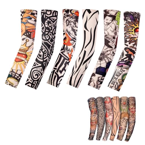 CXNXFD 6 Stück Tattoo Ärmel Set,Temporäre Tattoo Sleeves,Tattoo Armstrumpf für Männer Frauen Nylon Temporäre Tätowierung Tattoo Strumpf Arm für Karneval Fasching Halloween Party von CXNXFD